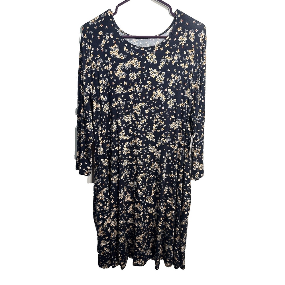 time & tru womens long sleeve floral‎ shirt dress pockets size XXL 2XL 20